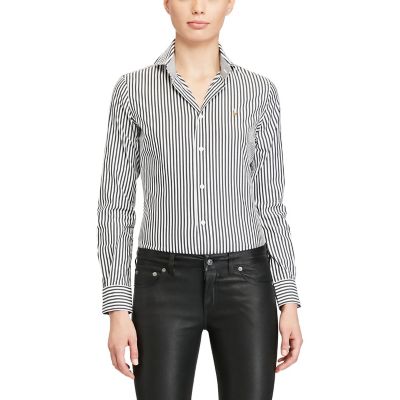 ＜POLO RALPH LAUREN（ウィメンズ）/ポロラルフローレン＞ ストレッチ スリムフィット ストライプド シャツ B26ブラックアンドホワイト 【三越・伊勢丹/公式】