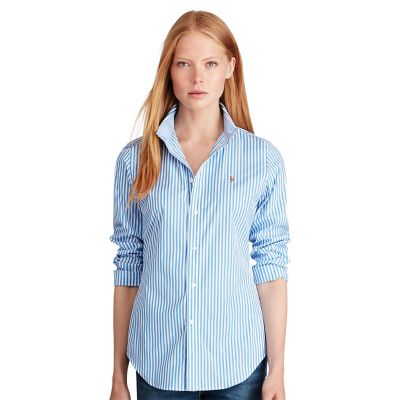 ＜POLO RALPH LAUREN（ウィメンズ）/ポロラルフローレン＞ ストレッチ スリムフィット ストライプド シャツ B35ブルー 【三越・伊勢丹/公式】