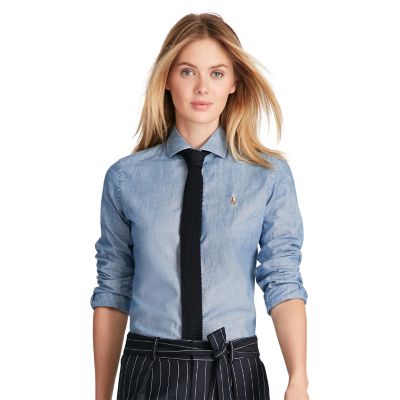＜POLO RALPH LAUREN（ウィメンズ）/ポロラルフローレン＞ スリム フィット シャンブレー シャツ B28ブルー 【三越・伊勢丹/公式】