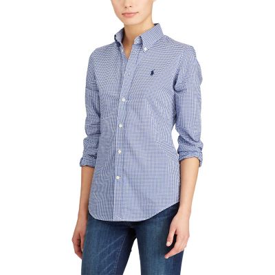 ＜POLO RALPH LAUREN（ウィメンズ）/ポロラルフローレン＞ スリム フィット ギンガム コットンシャツ B29ブルー 【三越・伊勢丹/公式】