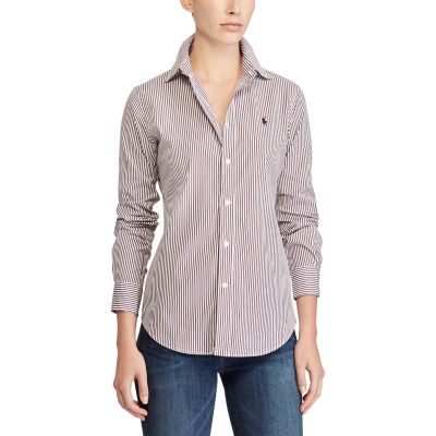 ＜POLO RALPH LAUREN（ウィメンズ）/ポロラルフローレン＞ ストレッチ スリムフィット ストライプド シャツ E48レッド 【三越・伊勢丹/公式】