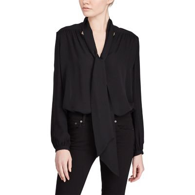 ＜POLO RALPH LAUREN（ウィメンズ）/ポロラルフローレン＞ シルク ジョーゼット ネクタイ ブラウス B10ブラック 【三越・伊勢丹/公式】