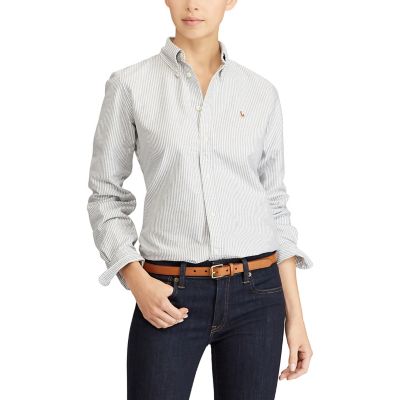 ＜POLO RALPH LAUREN（ウィメンズ）/ポロラルフローレン＞ スリムフィット ストライプド オックスフォード シャツ D93グレー 【三越・伊勢丹/公式】