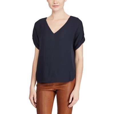 ＜POLO RALPH LAUREN（ウィメンズ）/ポロラルフローレン＞ シルク Vネック Tシャツ B82ブルー 【三越・伊勢丹/公式】