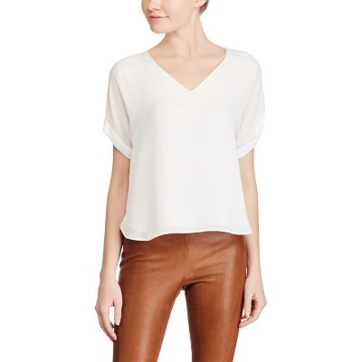 ＜POLO RALPH LAUREN（ウィメンズ）/ポロラルフローレン＞ シルク Vネック Tシャツ B86ホワイト 【三越・伊勢丹/公式】