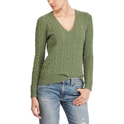 ＜POLO RALPH LAUREN（ウィメンズ）/ポロラルフローレン＞ ケーブルニット Vネック セーター C52グリーン 【三越・伊勢丹/公式】
