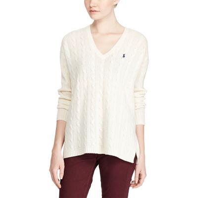 ＜POLO RALPH LAUREN（ウィメンズ）/ポロラルフローレン＞ ケーブルニット サイドスリット セーター B64ホワイト 【三越・伊勢丹/公式】