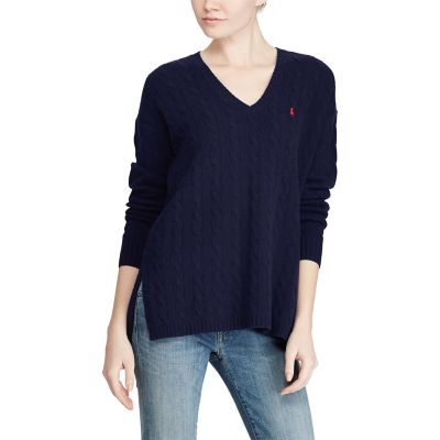 ＜POLO RALPH LAUREN（ウィメンズ）/ポロラルフローレン＞ ケーブルニット サイドスリット セーター B82ブルー 【三越・伊勢丹/公式】