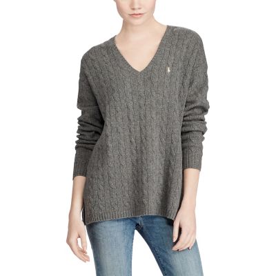 ＜POLO RALPH LAUREN（ウィメンズ）/ポロラルフローレン＞ ケーブルニット サイドスリット セーター D86グレー 【三越・伊勢丹/公式】