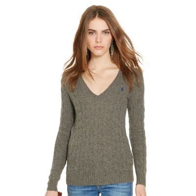 ＜POLO RALPH LAUREN（ウィメンズ）/ポロラルフローレン＞ ケーブルニット Vネック セーター C61 ダークグレー 【三越・伊勢丹/公式】