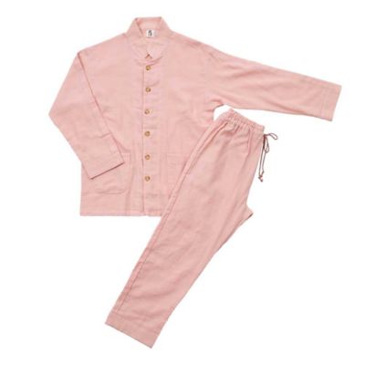 <角野晒染>作務衣(パジャマタイプ)ドビー織 ピンク 【三越・伊勢丹/公式】
