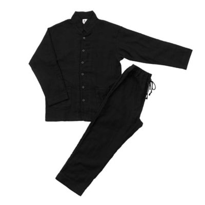 <角野晒染>作務衣(パジャマタイプ)ドビー織 黒 【三越・伊勢丹/公式】
