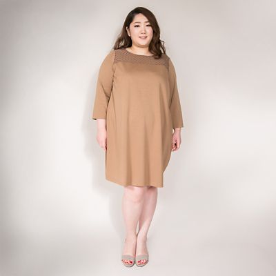 ＜VARAL DE MODA+＞ 大きいサイズ フロッキードット切替カット アンド ソーンワンピースA(V72-1001)(クローバー) キャメル(29) 【三越・伊勢丹/公式】