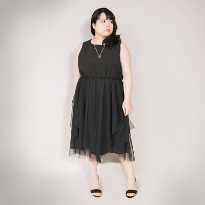 ＜VARAL DE MODA+＞ 大きいサイズ チュールドッキングワンピース(V72-1008)(クローバープラス) ブラック(90) 【三越・伊勢丹/公式】