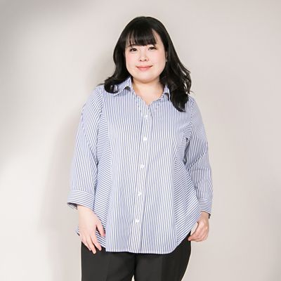 ＜VARAL DE MODA+＞ 大きいサイズ ドビーストライプシャツ(V72-1010)(クローバー) ブラック(90) 【三越・伊勢丹/公式】