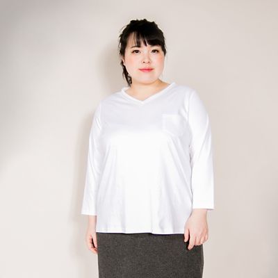 ＜VARAL DE MODA+＞ 大きいサイズ ラメ衿Vネックカット アンド ソーン(V72-1015)(クローバープラス) オフホワイト(11) 【三越・伊勢丹/公式】