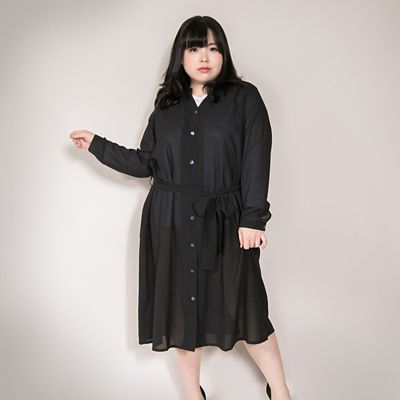 ＜VARAL DE MODA+＞ 大きいサイズ シフォンシャツワンピース(V72-1039)(クローバー) クロ(90) 【三越・伊勢丹/公式】