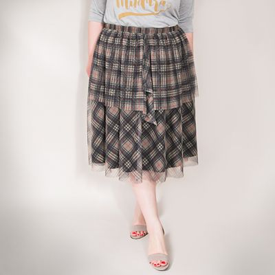 ＜VARAL DE MODA+＞ 大きいサイズ チェックプリントチュールスカート(V72-1041)(クローバー) ベージュ(20) 【三越・伊勢丹/公式】