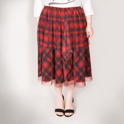 ＜VARAL DE MODA+＞ 大きいサイズ チェックプリントチュールスカート(V72-1041)(クローバー) レッド(50) 【三越・伊勢丹/公式】