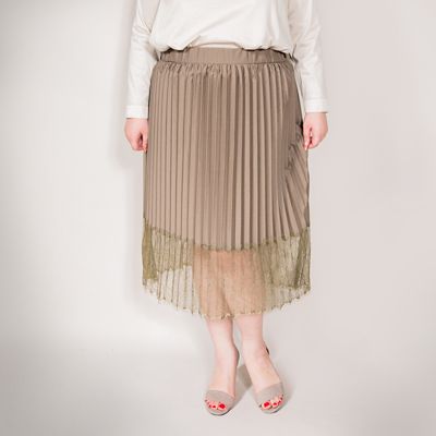 ＜VARAL DE MODA+＞ 大きいサイズ レース切替プリーツスカート(V72-1042)(クローバープラス) モカ(42) 【三越・伊勢丹/公式】