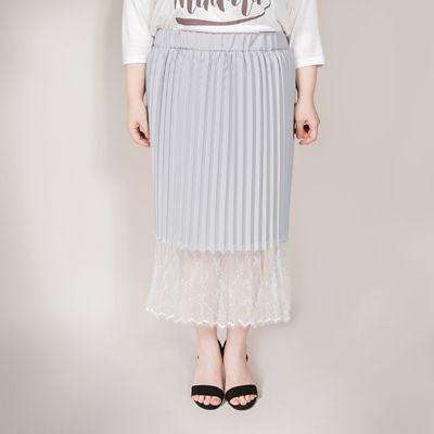 ＜VARAL DE MODA+＞ 大きいサイズ レース切替プリーツスカート(V72-1042)(クローバープラス) ライトグレー(91) 【三越・伊勢丹/公式】