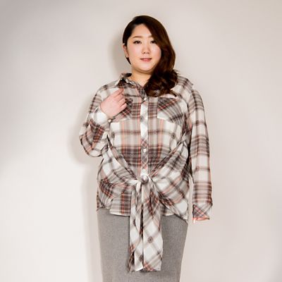 ＜VARAL DE MODA+＞ 大きいサイズ ウエストリボンチェックブラウス(V72-1043)(クローバープラス) ベージュ(20) 【三越・伊勢丹/公式】