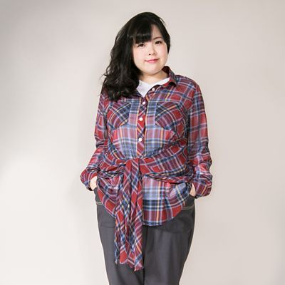 ＜VARAL DE MODA+＞ 大きいサイズ ウエストリボンチェックブラウス(V72-1043)(クローバープラス) レッド(50) 【三越・伊勢丹/公式】