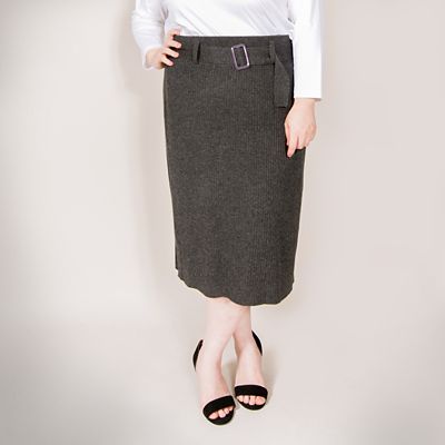 ＜VARAL DE MODA+＞ 大きいサイズ リブニットスカート(V72-1045)(クローバー) チャコール(95) 【三越・伊勢丹/公式】