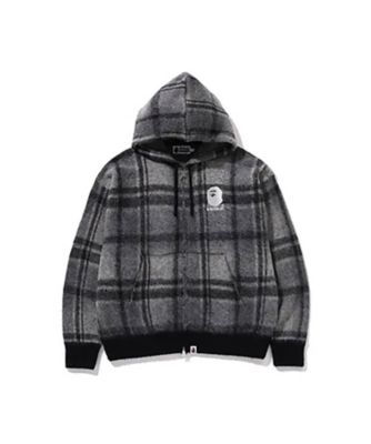＜A BATHING APE(R)・BAPE(R) (Men)＞ブルゾン　ＢＡＰＥ　ＣＨＥＣＫ　ＭＯＨＡＩＲ　ＫＮＩＴ　ＨＯＯＤＩＥ　００１ＫＮＫ８０１００１Ｍ