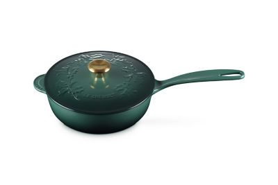 ＜LE CREUSET＞【ル・クルーゼおまとめ】ソーシエ　２１ｃｍ　ホーリーレリーフ　アーティチョーク　（ゴールドツマミ）