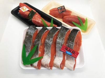 ★【産直】北洋紅鮭と甘口たらこ・昆布〆明太子のセット