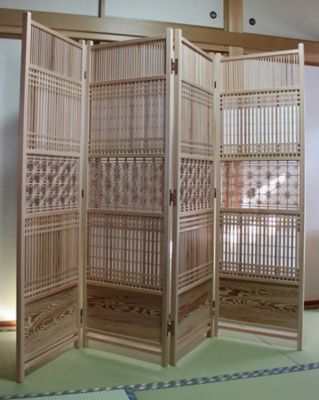 ★四枚屏風　格子麻ノ葉