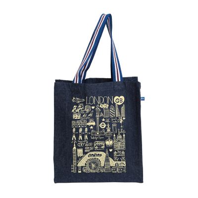 ＜Julia GASH＞★ショッピングバッグ　デニム（大）ＬＯＮＤＯＮ柄