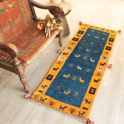 ギャッベ ペルシャ絨毯 80X55cm ギャベ 玄関マット 手織り ラグ 絨毯