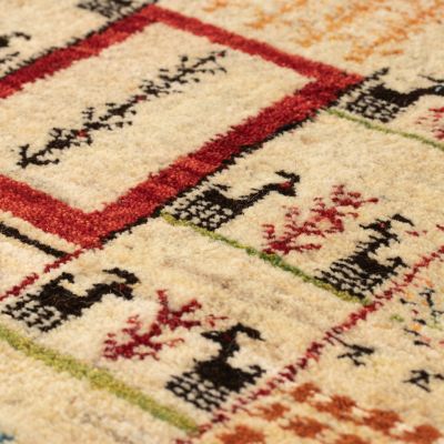 ★ペルシャ絨毯　手織りリーズバフトギャッベ　玄関マットＭサイズ【１】