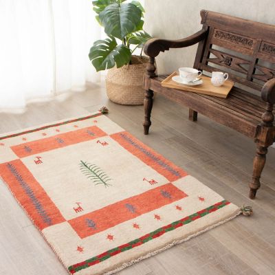 ☆ペルシャ絨毯 手織りリーズバフトギャッベ 玄関マットLサイズ【3