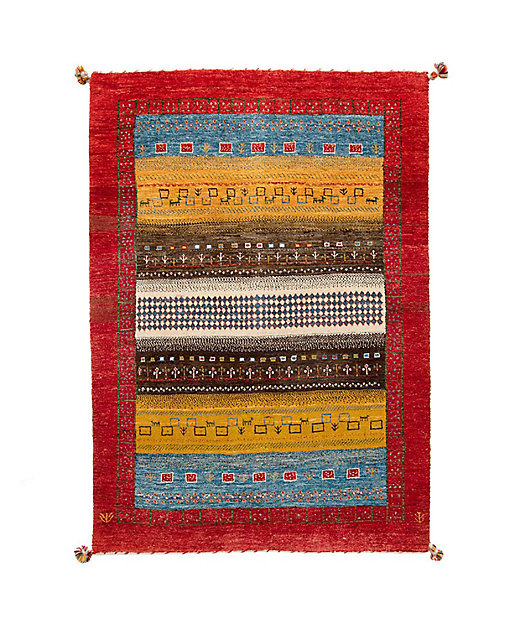 【SALE】【SALE】3 ペルシャ絨毯 手織りリーズバフトギャッベ ラグSサイズ〔3〕（4）g421：113×164cm、厚み2.0cm
