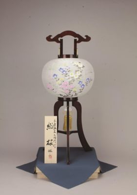 ＜盆提灯・行灯＞【ＥＣＮｏ．Ｆ－３】銘木行灯　総桜大１１号絹二重桐箱入