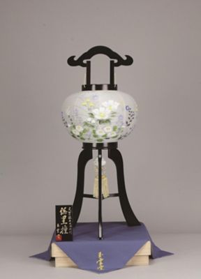 ＜盆提灯・行灯＞【ＥＣＮｏ．Ｆ－４】銘木行灯　黒檀１０号絹二重桐箱入