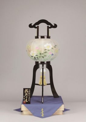 ＜盆提灯・行灯＞【ＥＣＮｏ．Ｆ－６】銘木行灯　鉄刀木１０号竹ひご絹二重桐箱入