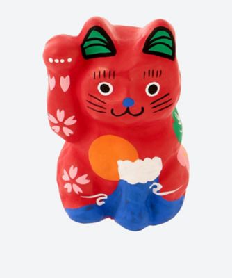 ＜埼玉/春日部張子人形店＞★【産直】８号招き猫　赤猫富士　右手挙げ