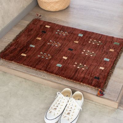 ★ペルシャ絨毯　手織りギャッベ　玄関マットＭサイズ　５