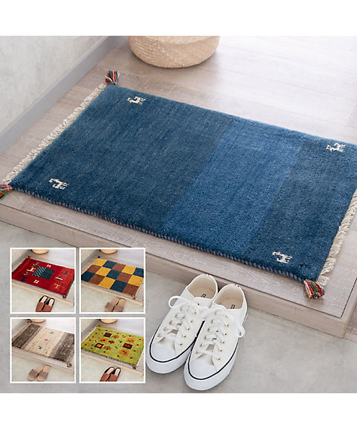 ★ペルシャ絨毯　手織りギャッベ　玄関マットＭサイズ　５