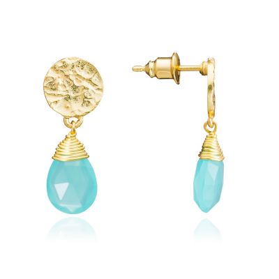 ＜AZUNI LONDON＞★クラシックアテナ　ドロップピアス　アクアカルセドニー