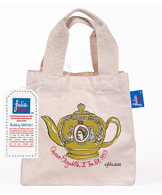 ＜三越伊勢丹/公式＞ ショッピングバッグ（小）エリザベス女王陛下ティーポット柄 ナチュラル ハンドバッグ画像