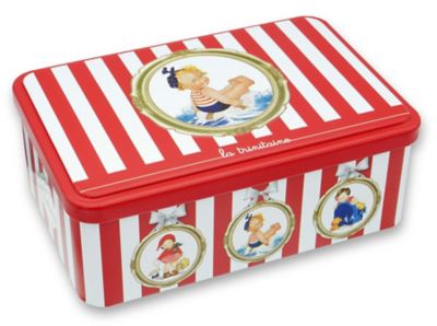 ＜la trinitaine＞【新宿フランス展おまとめ】★レトロキッズ　レッド＆ゴールド　ストライプ　ビスケット缶