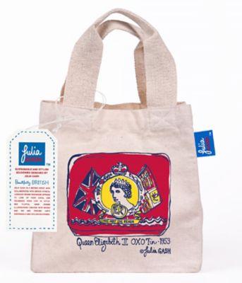 ＜Julia GASH＞★ショッピングバッグ（小）女王陛下ブリキ缶ケース柄　ナチュラルハンドル