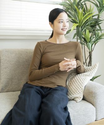 ★カシミヤシルクリブ　クルーネック長袖インナー