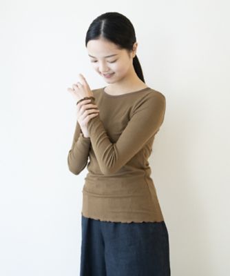 ★カシミヤシルクリブ　クルーネック長袖インナー