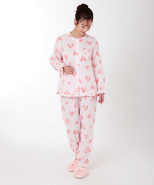 ＜三越伊勢丹/公式＞【SALE】Wガーゼ ハートプリントパジャマ ピンク ルームウェア